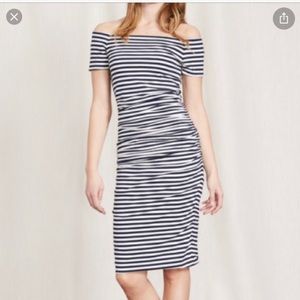 Boden nautical striped ruched off shoulder dress